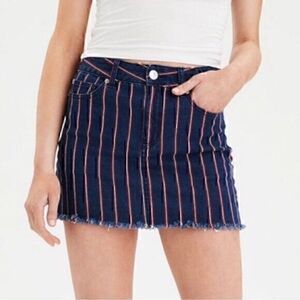American Eagle Womens Blue Red White Pinstripe Jean Mini Skirt